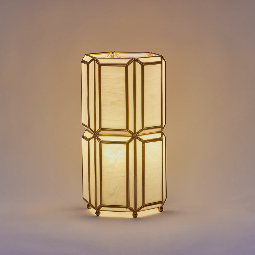 Hexa Tall Brass & Glass Table Lamp