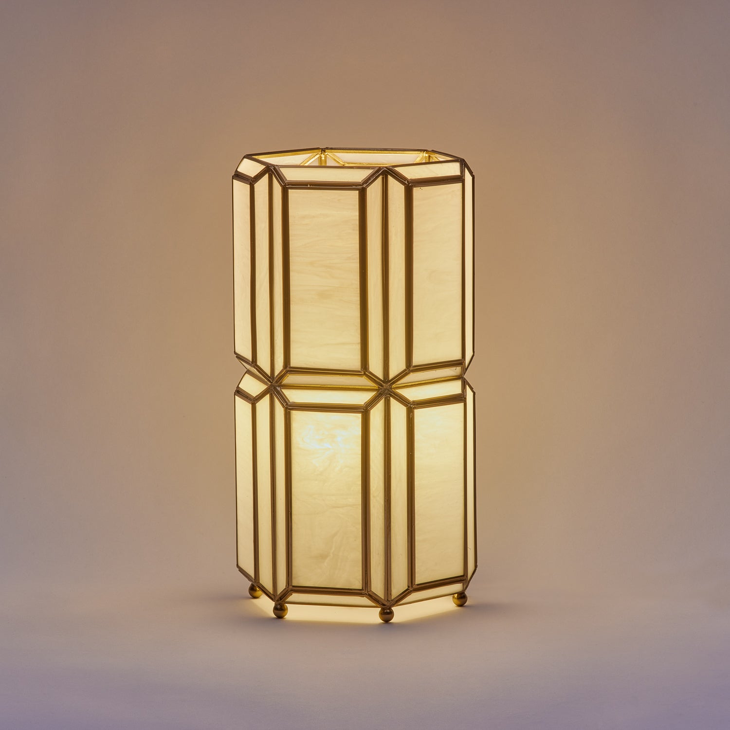 Hexa Tall Brass & Glass Table Lamp