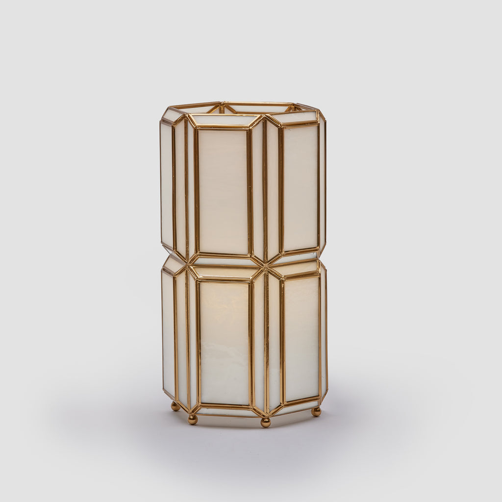 Hexa Tall Brass & Glass Table Lamp